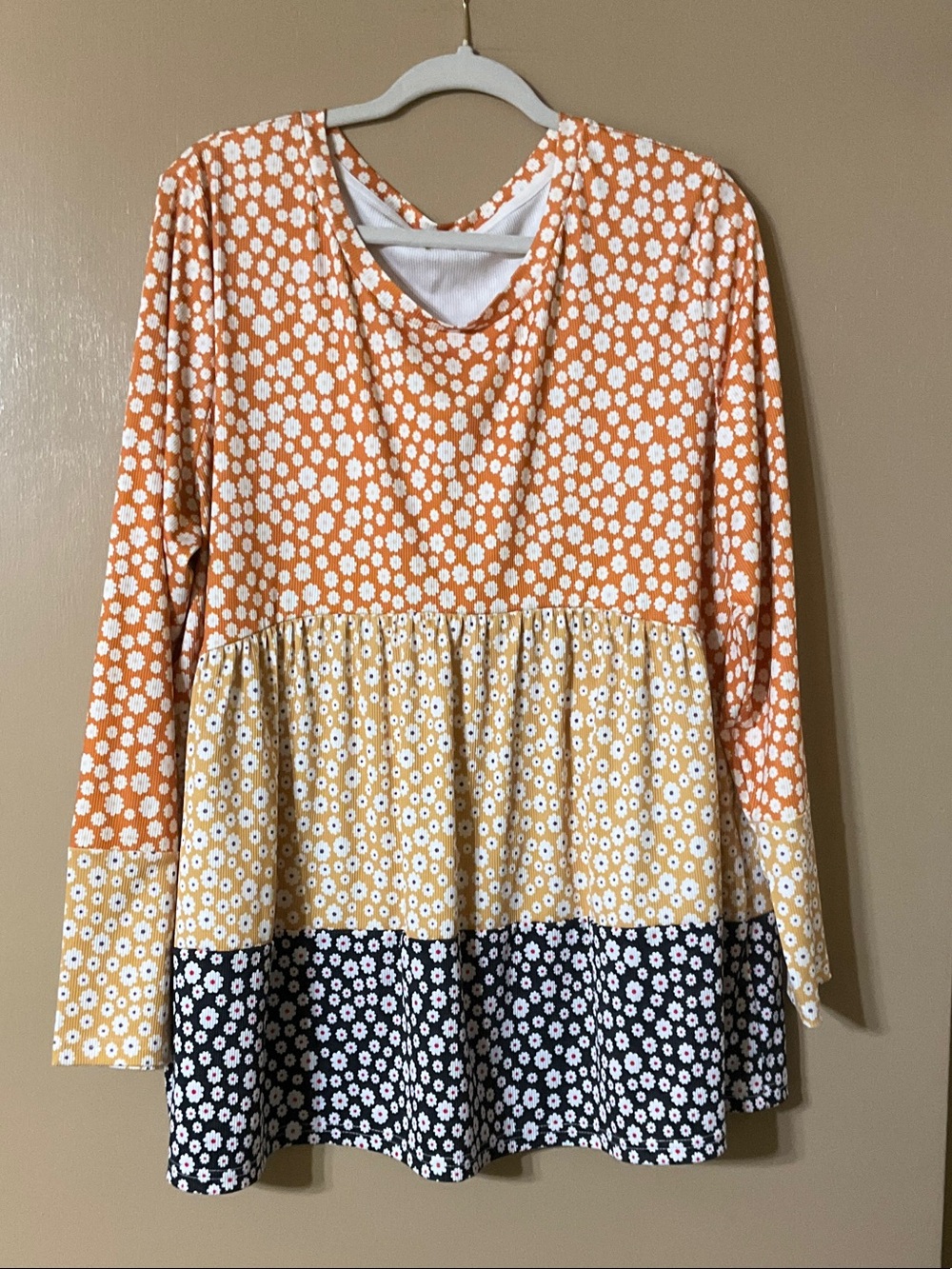 Tiered Floral Tunic Top in Orange, Yellow & Black